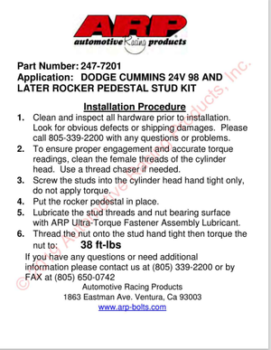 ARP 247-7201 Rocker Pedestal Stud Kit